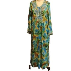 VTG Embroidered Watercolor MUMU Caftan Mrs Roper